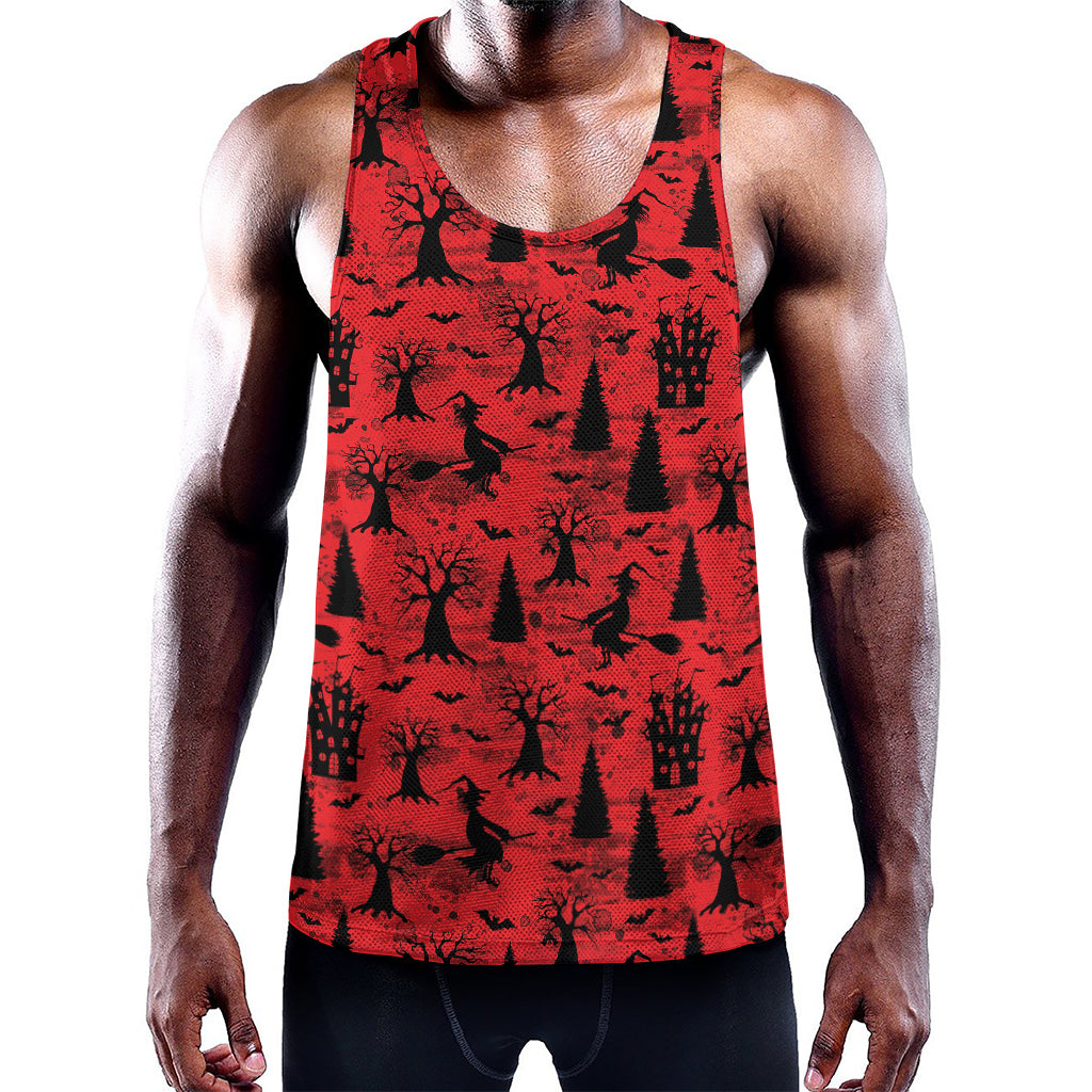 Red And Black Horror Witch Pattern Print Training Tank Top