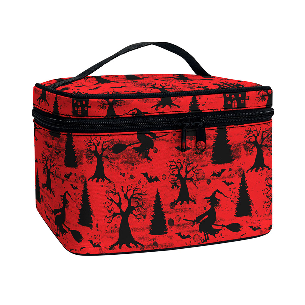 Red And Black Horror Witch Pattern Print Travel Makeup Bag