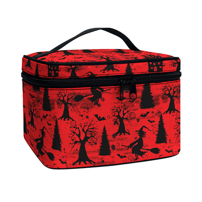 Red And Black Horror Witch Pattern Print Travel Makeup Bag
