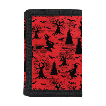 Red And Black Horror Witch Pattern Print Trifold Wallet