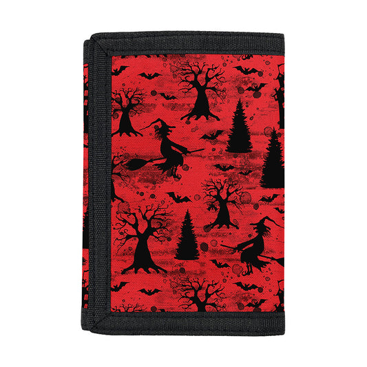 Red And Black Horror Witch Pattern Print Trifold Wallet