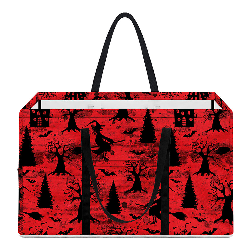 Red And Black Horror Witch Pattern Print Utility Tote Bag