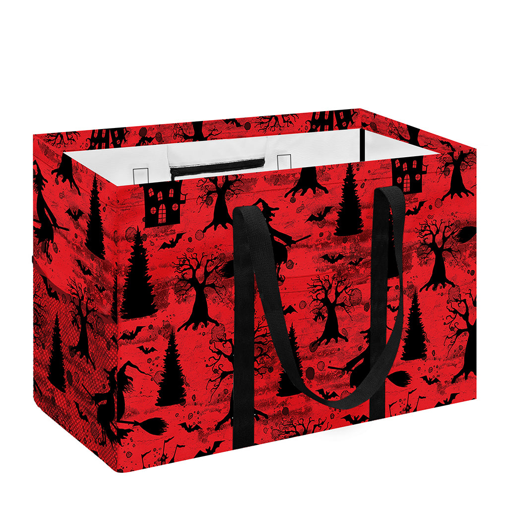 Red And Black Horror Witch Pattern Print Utility Tote Bag