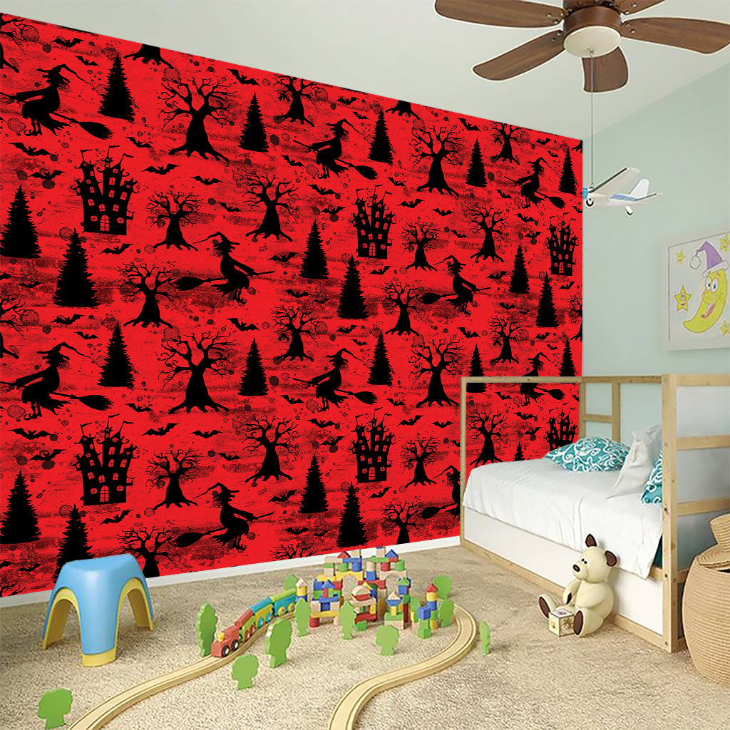 Red And Black Horror Witch Pattern Print Wall Sticker