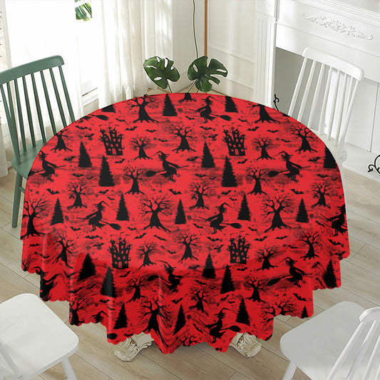 Red And Black Horror Witch Pattern Print Waterproof Round Tablecloth