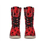 Red And Black Horror Witch Pattern Print Winter Boots