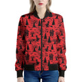 Red And Black Horror Witch Pattern Print Women's Bomber Jacket
