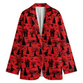 Red And Black Horror Witch Pattern Print Women's Cotton Blazer