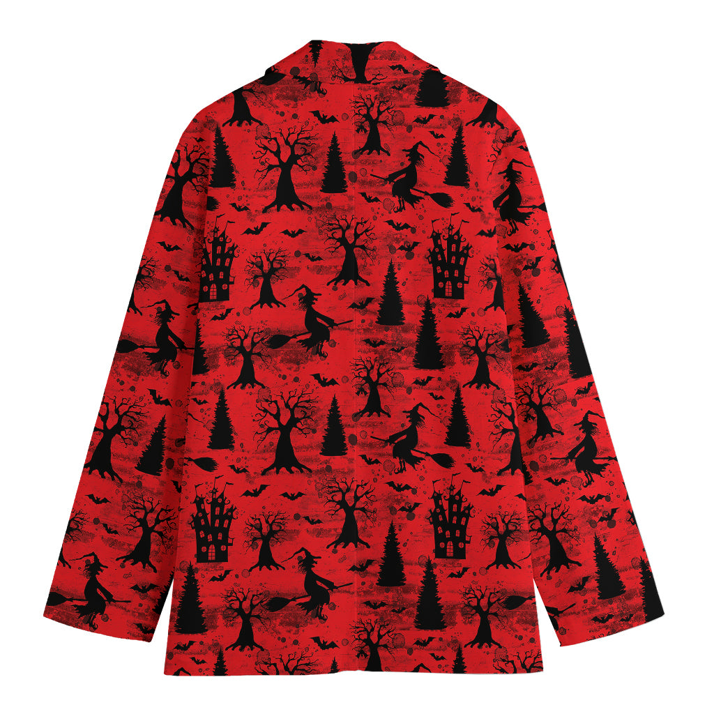 Red And Black Horror Witch Pattern Print Women's Cotton Blazer