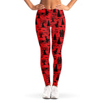 Red And Black Horror Witch Pattern Print Women's Leggings