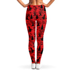 Red And Black Horror Witch Pattern Print Women's Leggings