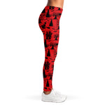 Red And Black Horror Witch Pattern Print Women's Leggings
