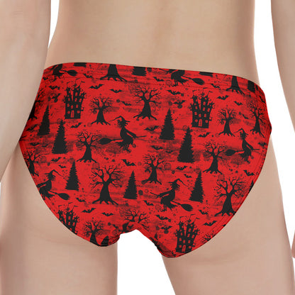 Red And Black Horror Witch Pattern Print Women's Panties