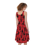 Red And Black Horror Witch Pattern Print Women's Sleeveless Dress