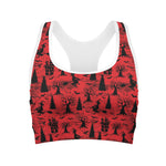 Red And Black Horror Witch Pattern Print Women's Sports Bra