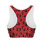 Red And Black Horror Witch Pattern Print Women's Sports Bra