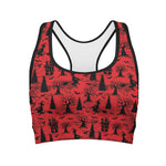 Red And Black Horror Witch Pattern Print Women's Sports Bra