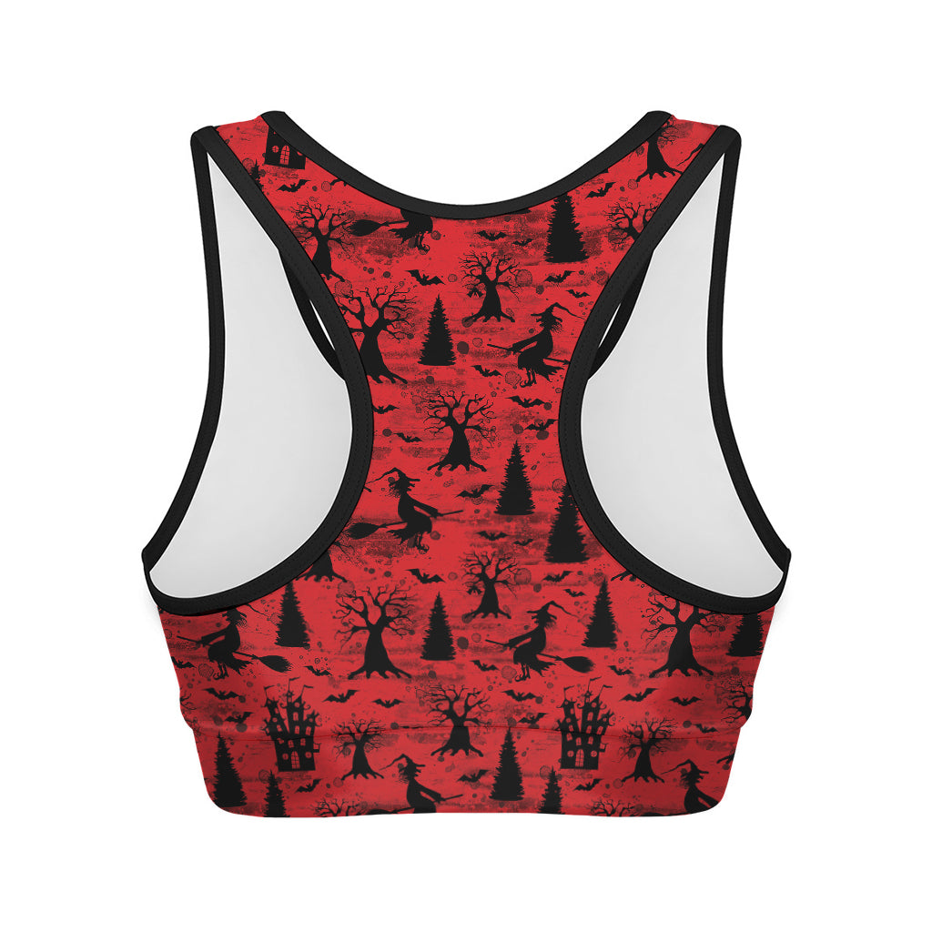 Red And Black Horror Witch Pattern Print Women's Sports Bra