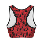 Red And Black Horror Witch Pattern Print Women's Sports Bra