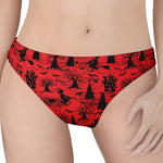Red And Black Horror Witch Pattern Print Women's Thong