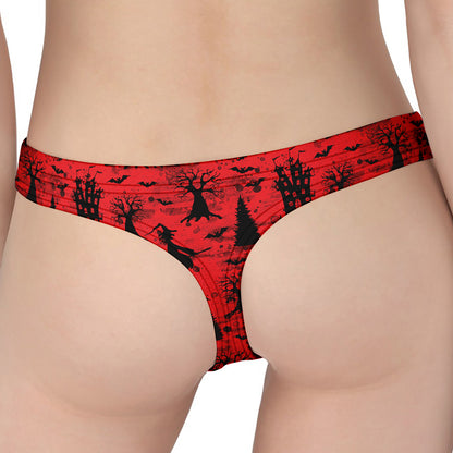 Red And Black Horror Witch Pattern Print Women's Thong