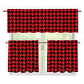 Red And Black Houndstooth Pattern Print 3 Piece Kitchen Curtains