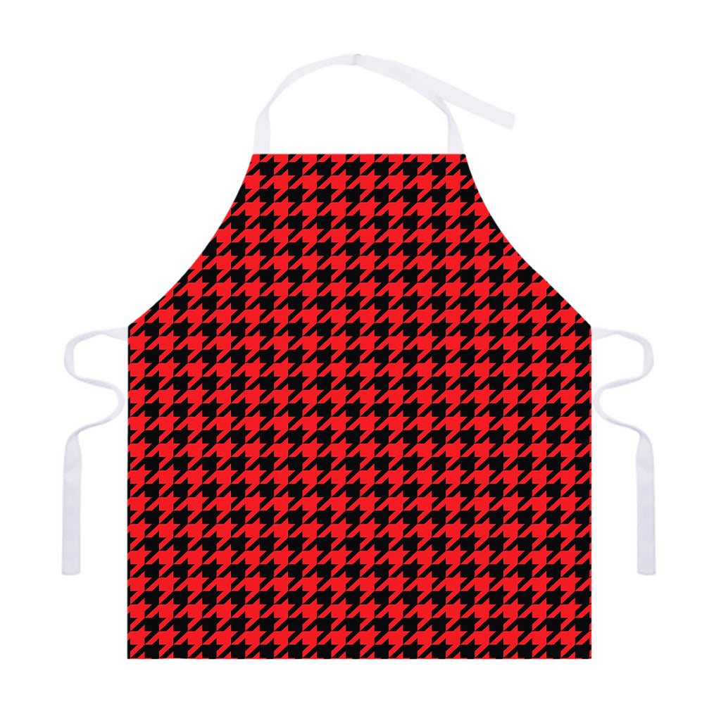 Red And Black Houndstooth Pattern Print Adjustable Apron