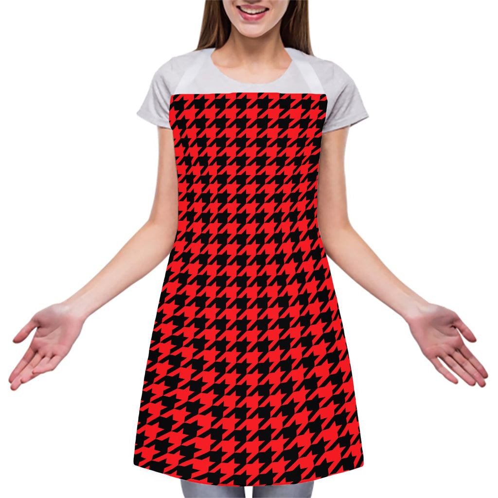 Red And Black Houndstooth Pattern Print Adjustable Apron
