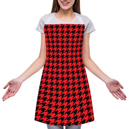 Red And Black Houndstooth Pattern Print Adjustable Apron