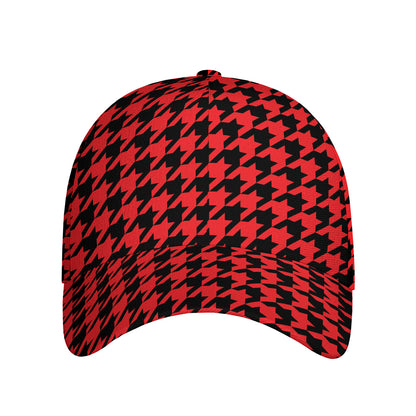 Red And Black Houndstooth Pattern Print Baseball Cap