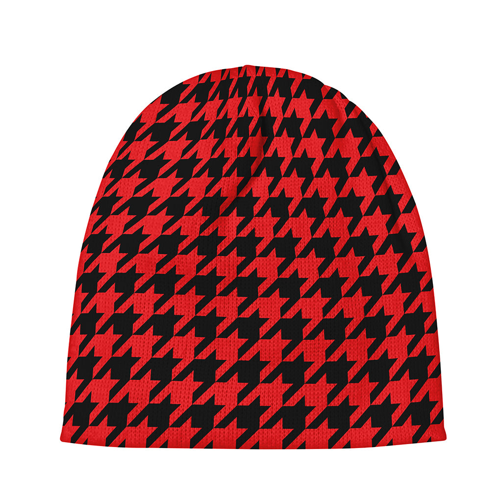 Red And Black Houndstooth Pattern Print Beanie