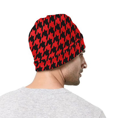 Red And Black Houndstooth Pattern Print Beanie