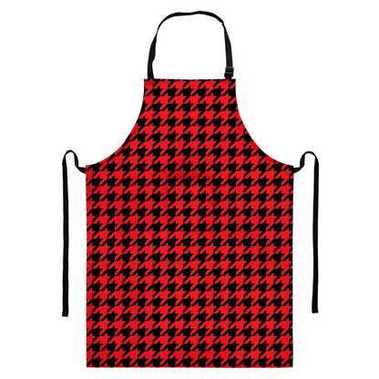 Red And Black Houndstooth Pattern Print Bib Apron With Pocket