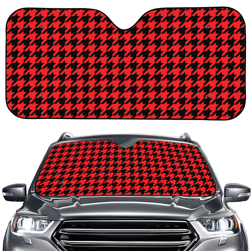Red And Black Houndstooth Pattern Print Car Windshield Sun Shade