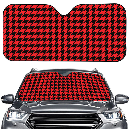 Red And Black Houndstooth Pattern Print Car Windshield Sun Shade