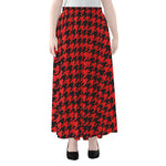 Red And Black Houndstooth Pattern Print Chiffon Maxi Skirt