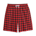 Red And Black Houndstooth Pattern Print Cotton Shorts