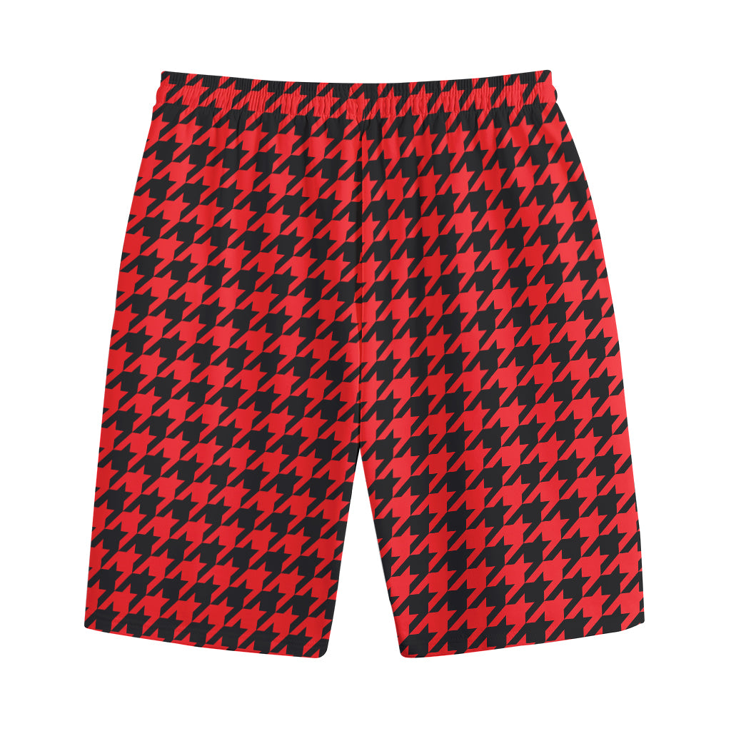 Red And Black Houndstooth Pattern Print Cotton Shorts