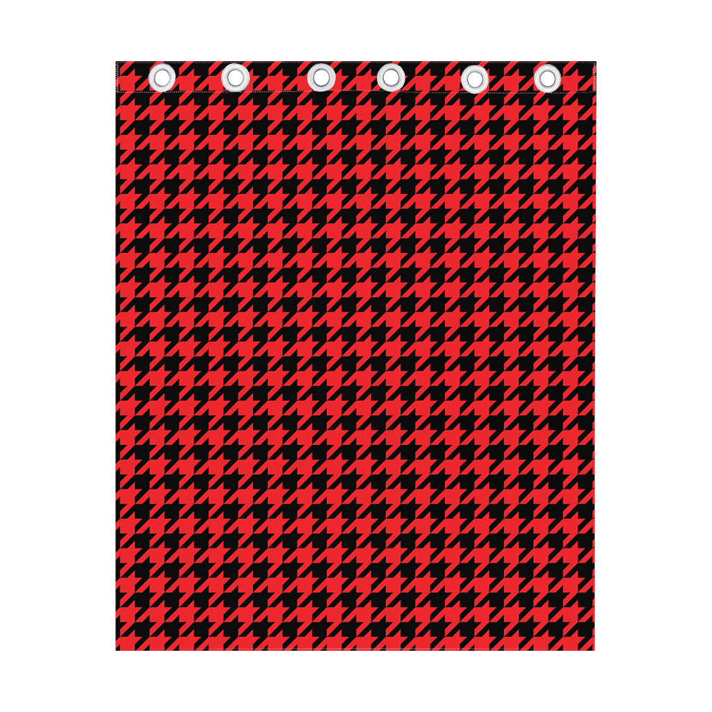 Red And Black Houndstooth Pattern Print Curtain