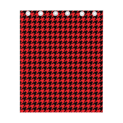 Red And Black Houndstooth Pattern Print Curtain