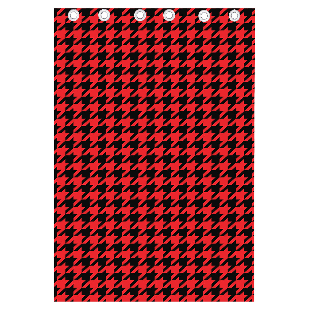 Red And Black Houndstooth Pattern Print Curtain
