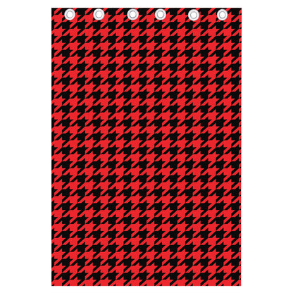 Red And Black Houndstooth Pattern Print Curtain