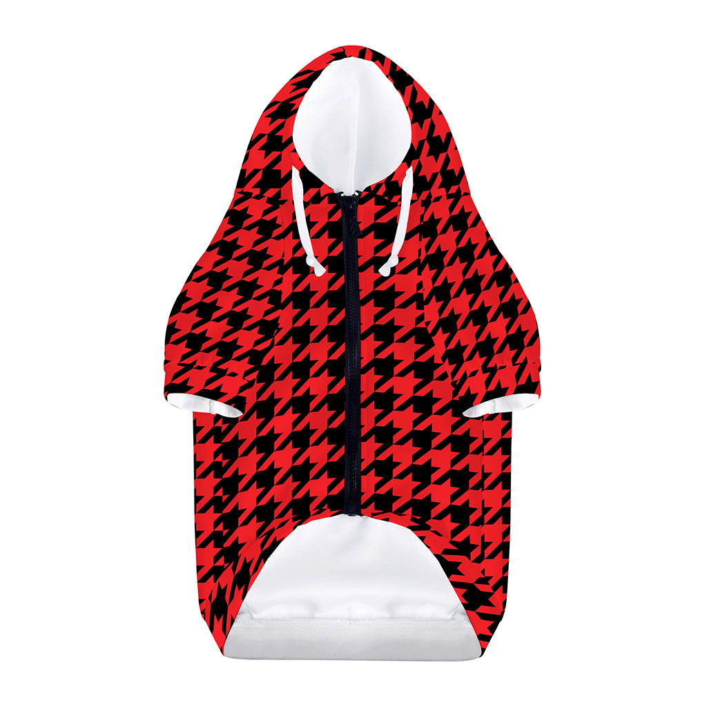 Red And Black Houndstooth Pattern Print Dog Zip Up Hoodie