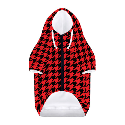 Red And Black Houndstooth Pattern Print Dog Zip Up Hoodie