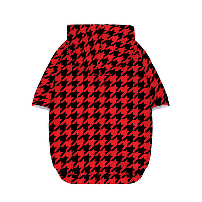 Red And Black Houndstooth Pattern Print Dog Zip Up Hoodie