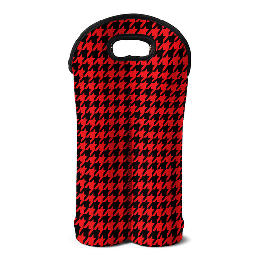 Red And Black Houndstooth Pattern Print Double Neoprene Wine Tote