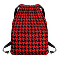 Red And Black Houndstooth Pattern Print Drawstring Backpack