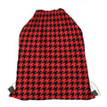 Red And Black Houndstooth Pattern Print Drawstring Bag