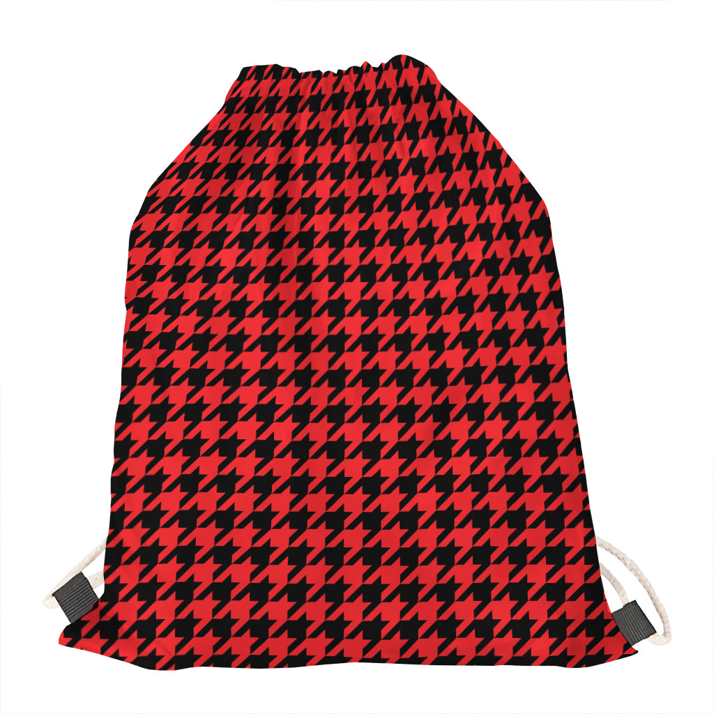 Red And Black Houndstooth Pattern Print Drawstring Bag