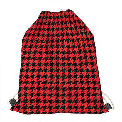 Red And Black Houndstooth Pattern Print Drawstring Bag